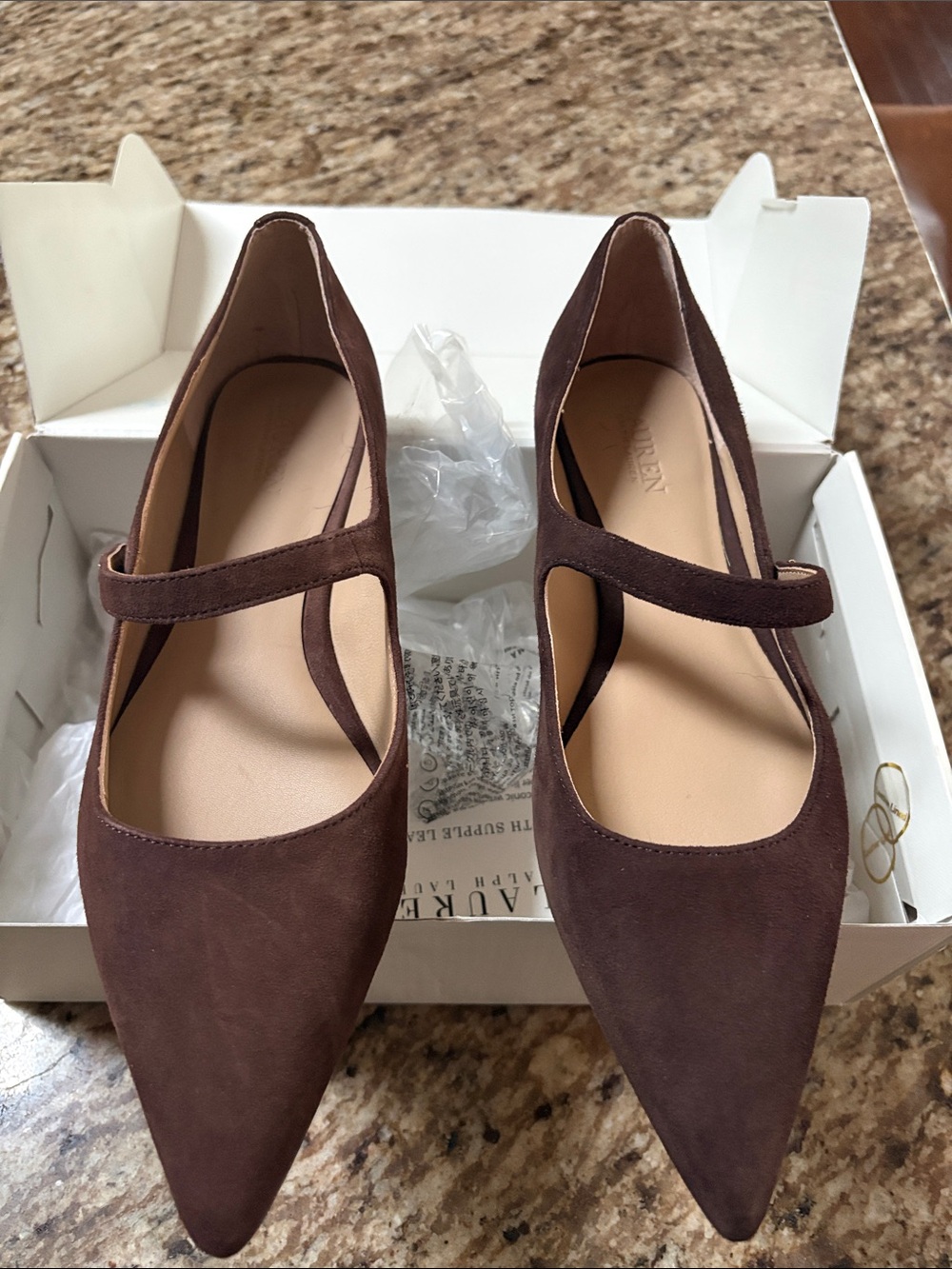 Ralph Lauren Brown Suede Pointed Mary Jane Flats NWT!!